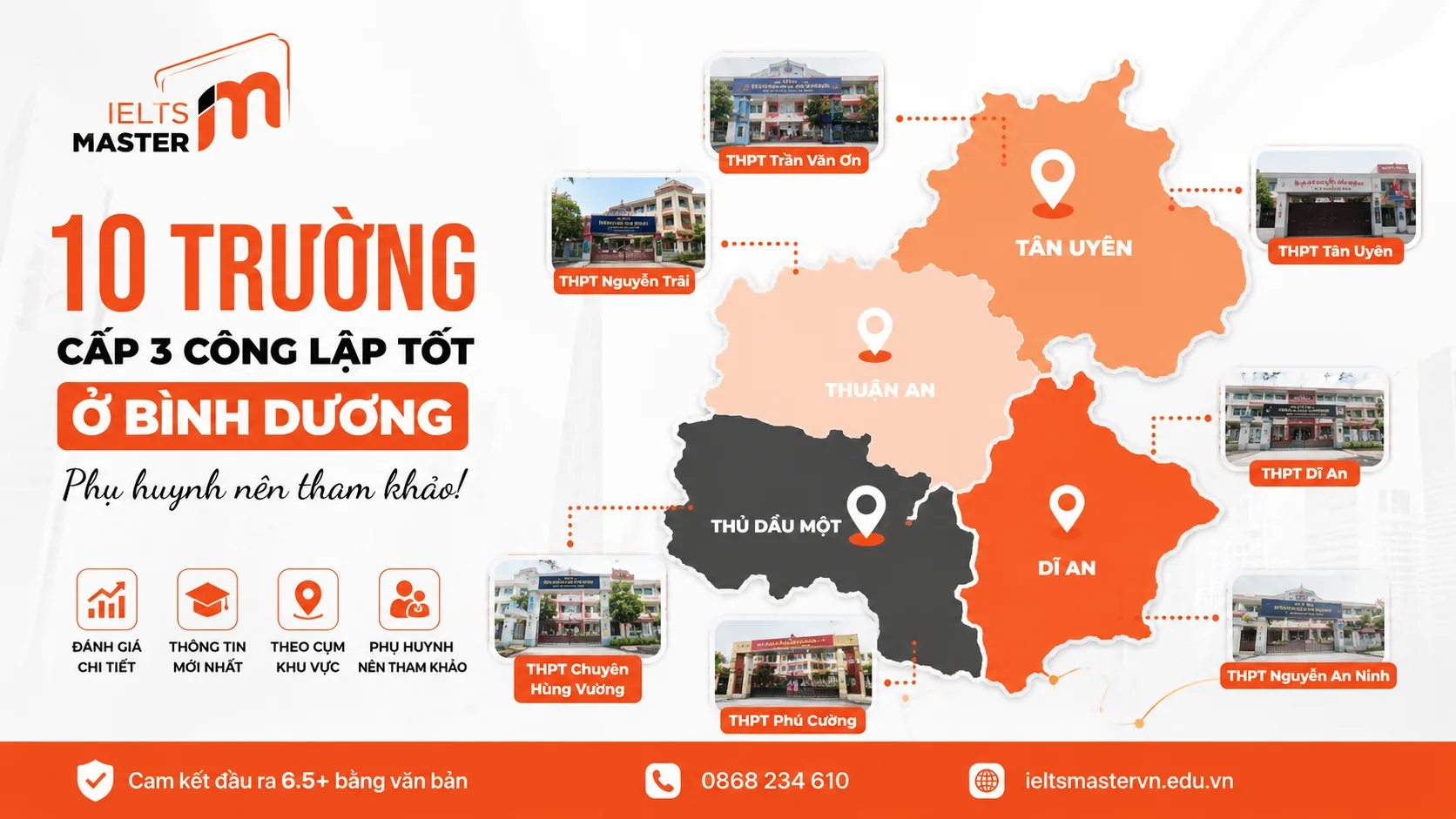 Bản đồ các trường THPT công lập tại khu vực Bình Dương