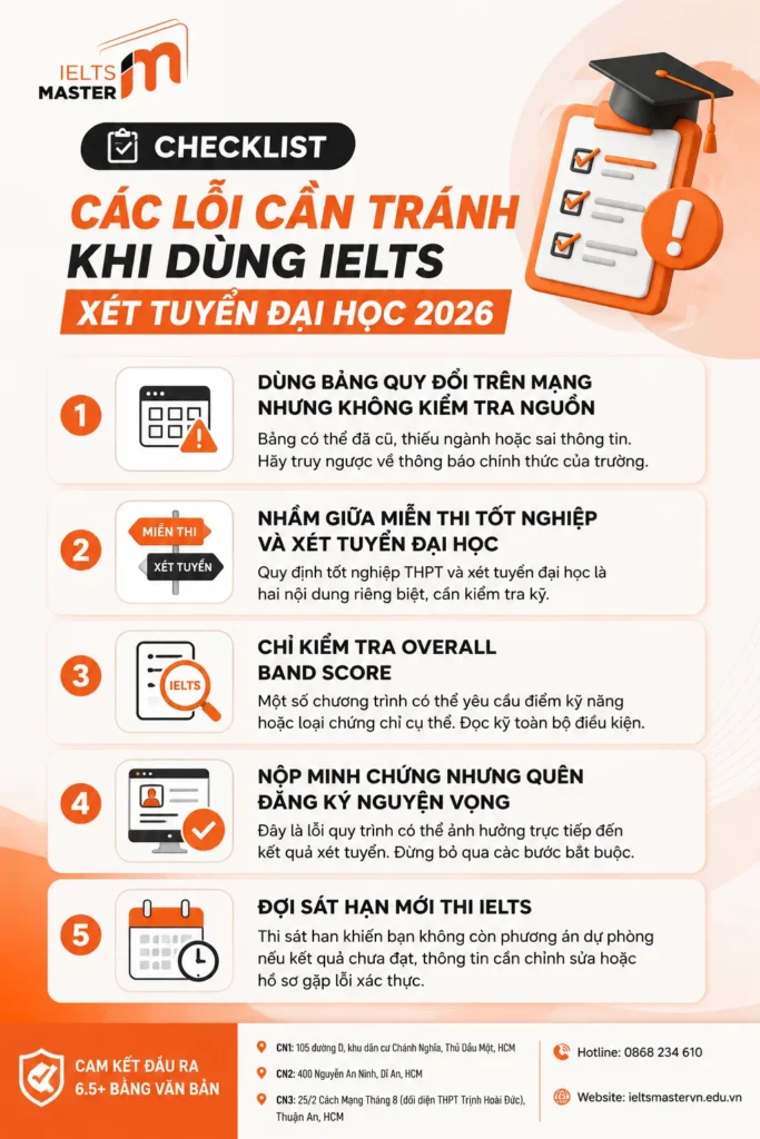 Lỗi cần tránh khi dùng IELTS xét tuyển đại học năm 2026