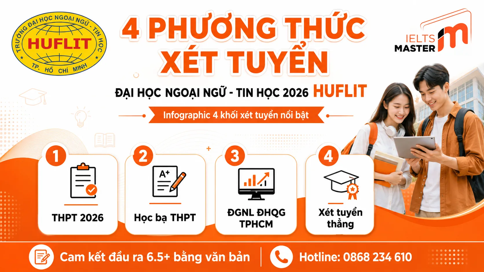 4 phương thức xét tuyển Đại học Ngoại ngữ - Tin học 2026