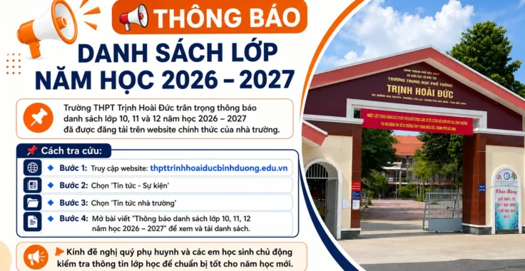 Danh sách lớp THPT Trịnh Hoài Đức năm học 2026–2027