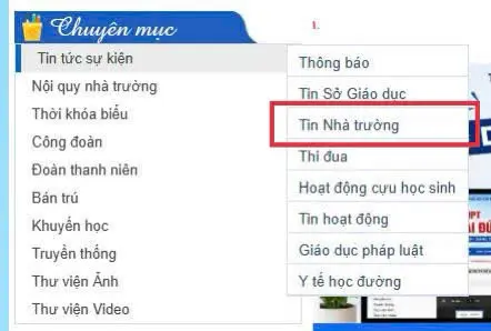 Bước 3: Chọn Tin tức nhà trường