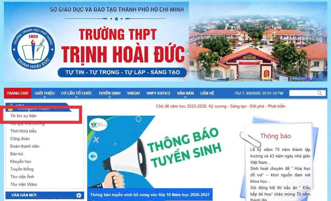 Bước 2. Chọn mục Tin tức – Sự kiện